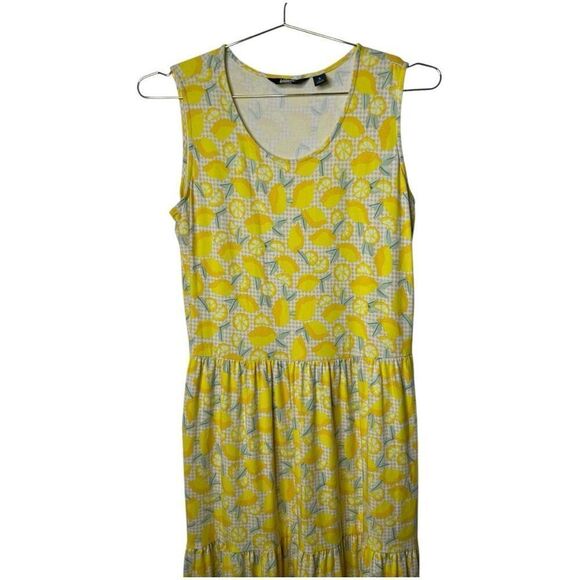 Lands' End Lemon All Over Print Yellow Tiered Maxi Dress Size S Spring Summer - Picture 4 of 10